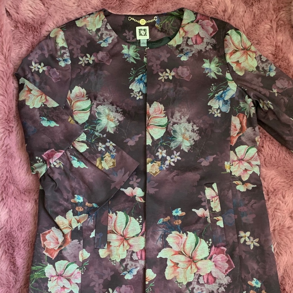 Anne Klein Merlot open front bell sleeve jacket L